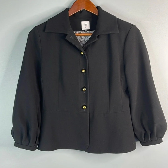 CABI Abbott Jacket Blazer Black Pleated Statement Balloon Sleeves Buttoned 4 - Picture 11 of 11